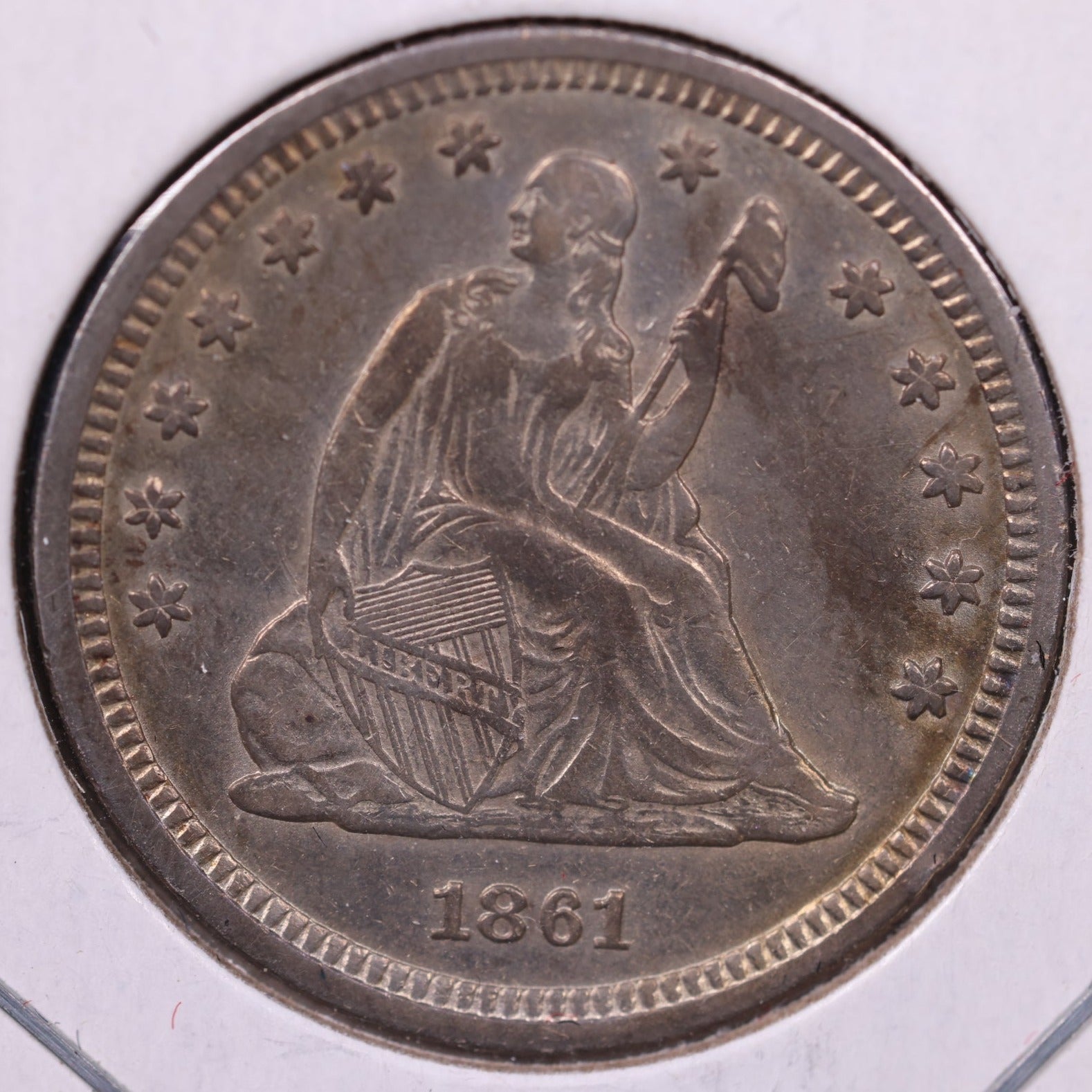 1861 Liberty Seated Quarter., About Uncirculated+., Coin., Store#1086