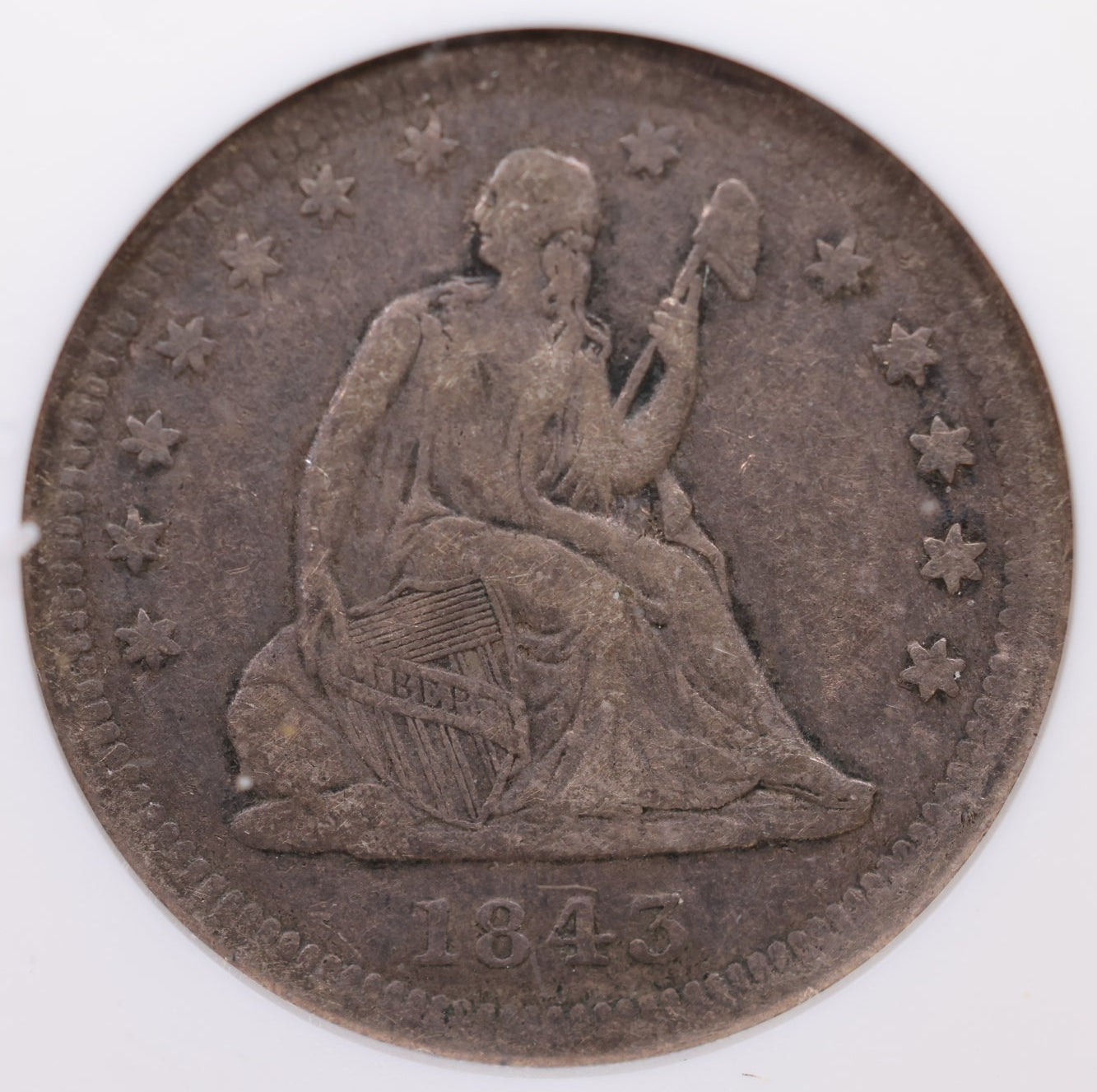 1843-O Seated Liberty Quarter, ANACS VF-30, Breen-3952, Store Sale #GQR047.