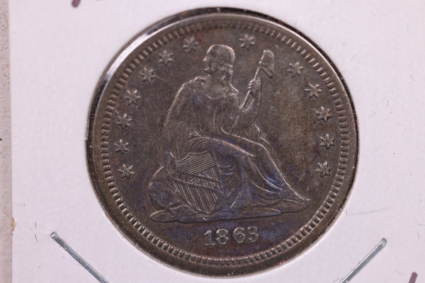 1863 Liberty Seated Quarter., Mint State., Uncirculated Coin., Store#1088