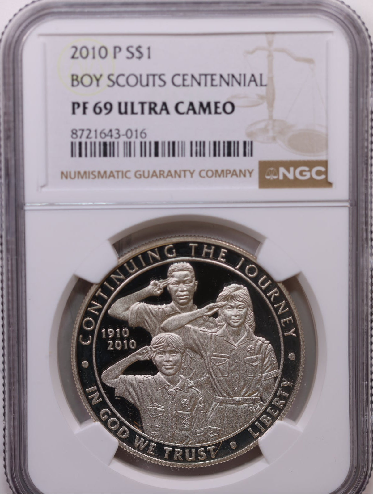 2010-P $1 Boy Scouts Centennial, NGC PF 69 Ultra Cameo, Store #GMC316
