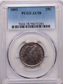 1893 Barber Silver Quarter Nice Eye Appeal, PCGS AU-58, Store Sale