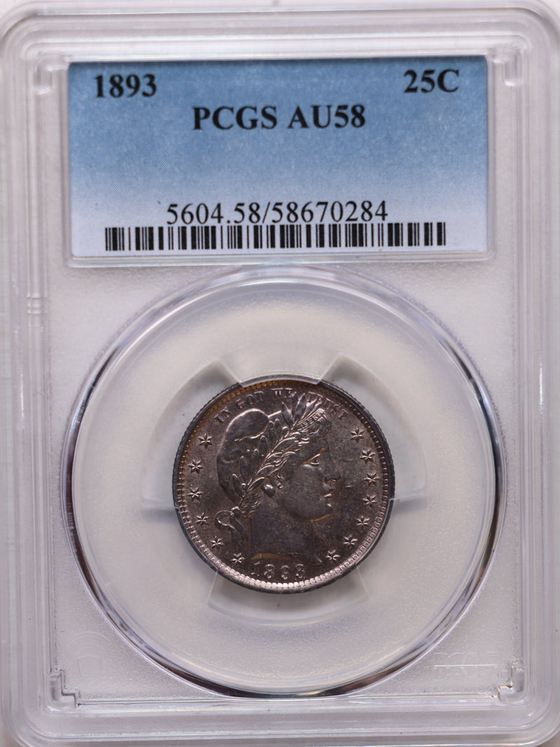 1893 Barber Silver Quarter Nice Eye Appeal, PCGS AU-58, Store Sale