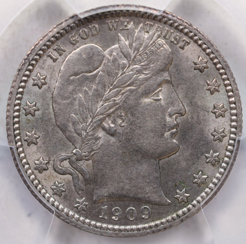 1909 Barber Silver Quarter, Nice Even Toning, PCGS AU-58, Store Sale