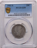 1901-S Barber Silver Quarter, 'Key Date', PCGS G-04, Store Sale