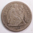 1861-S Seated Liberty Dime, Very Good Detailed Circulated Coin, details, Store