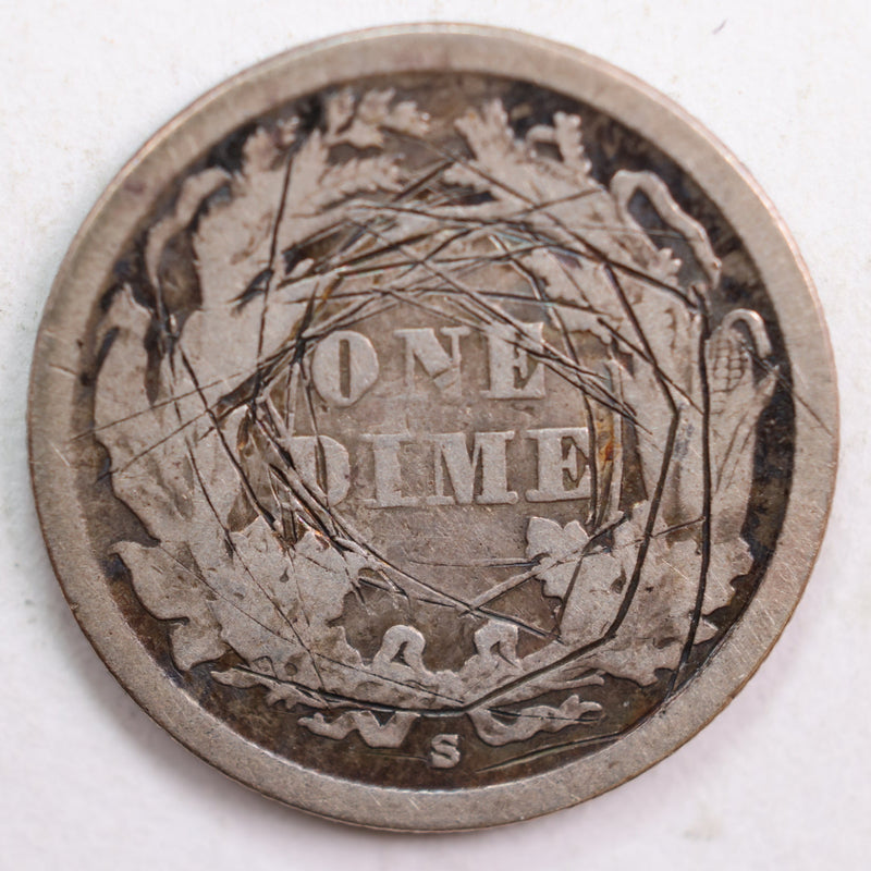 1861-S Seated Liberty Dime, Very Good Detailed Circulated Coin, details, Store