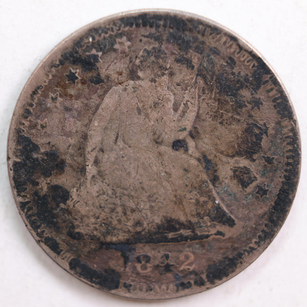 1842-O Seated Liberty Quarter, Very Good Circulated Coin, details, Store #QR741