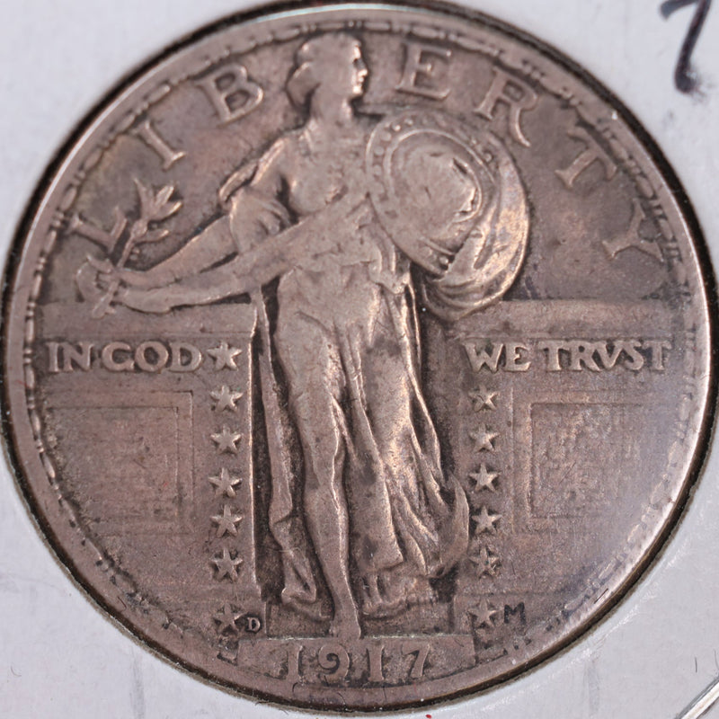 1917-D Standing Liberty Quarter, T-2, Extra Fine+ Circulated Coin, Store