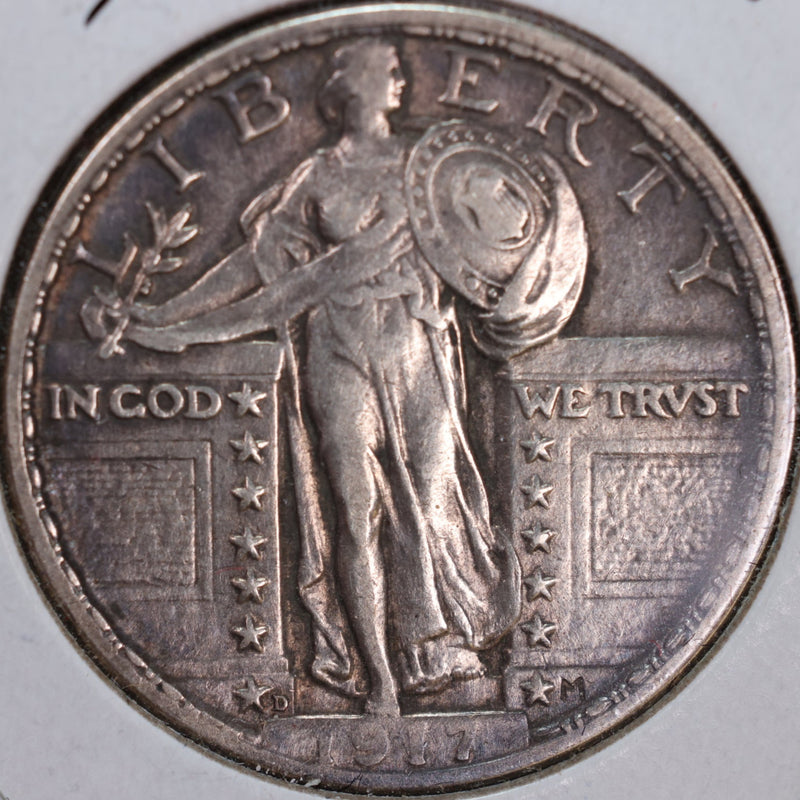 1917-D Standing Liberty Quarter, T-2, Extra Fine+ Circulated Coin, Store