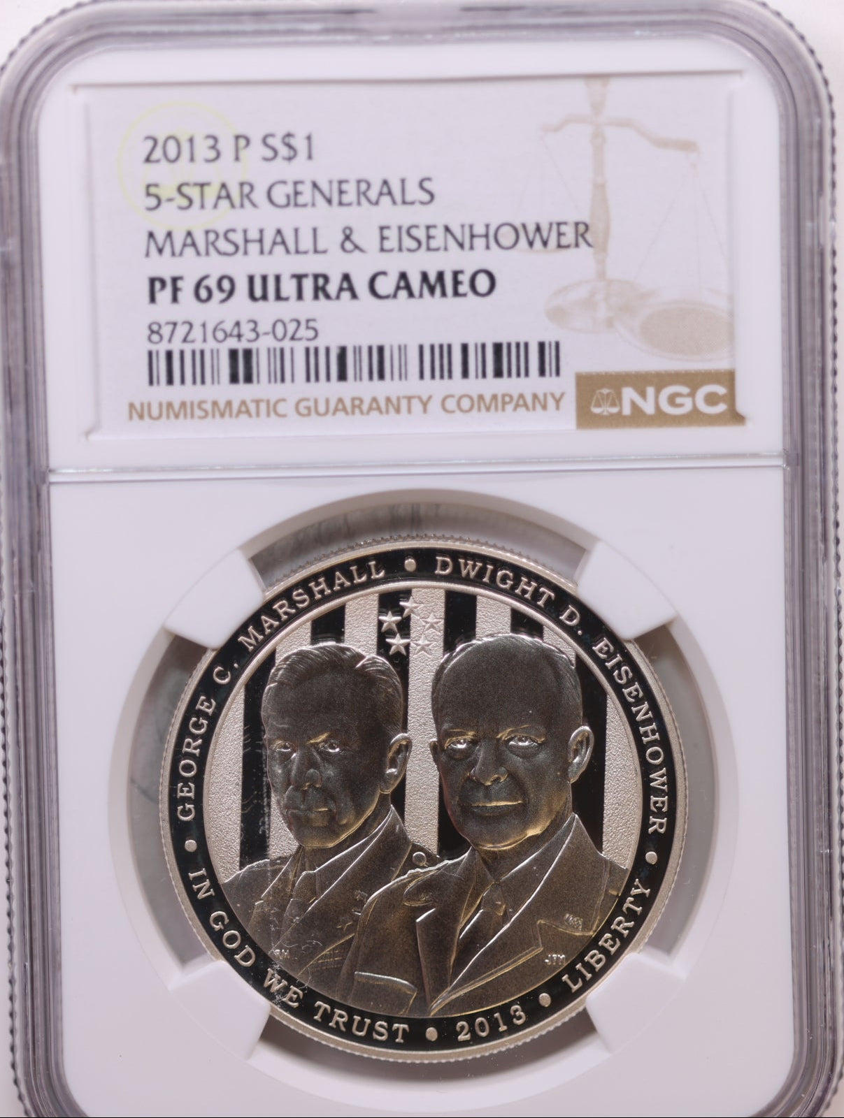 2013-P $1 5-Star Gens Marshall & Eisenhower, NGC PF 69, Store #GMC327