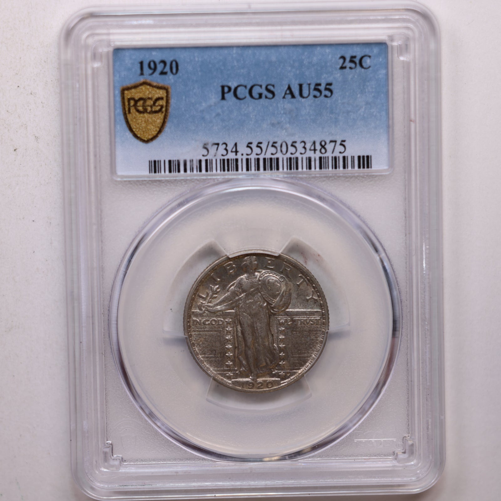 1920 Standing Liberty Quarter, PCGS AU-55, Nice Eye Appeal, Store Sale #GQR054.