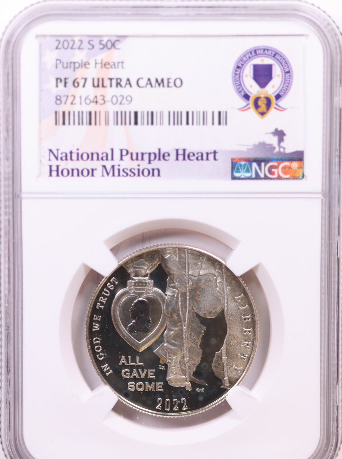 2022-S 50c Purple Heart, NGC PF 67 Ultra Cameo, Store #GMC329