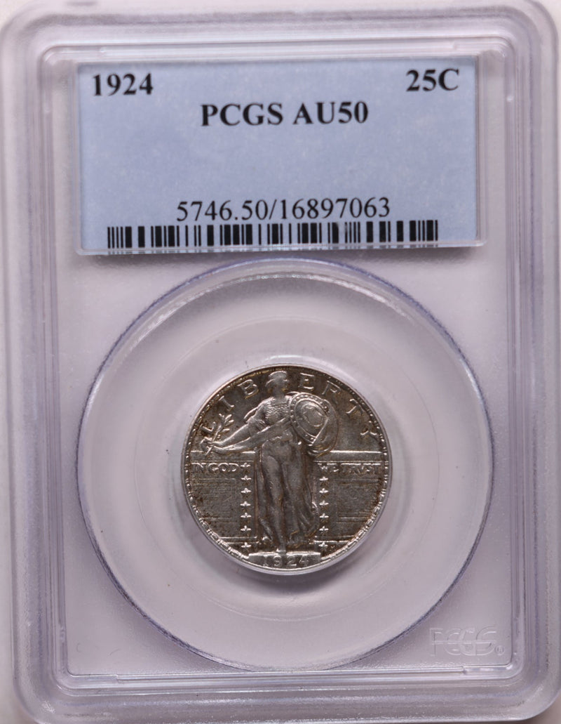 1924 Standing Liberty Quarter, PCGS AU-50, Nice Eye Appeal, Store Sale