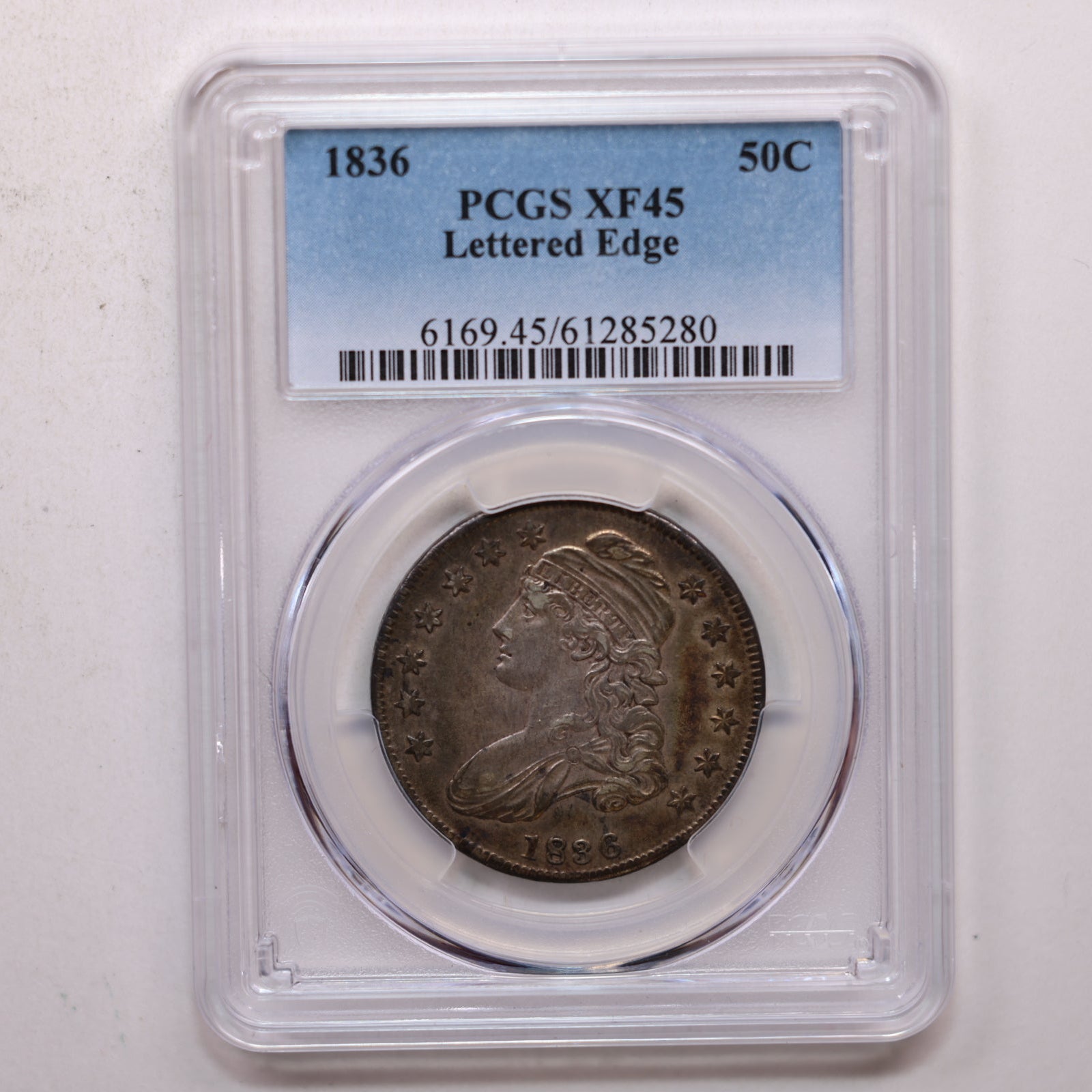 1836 Cap Bust Half Dollar, Lettered Edge, PCGS XF-45, Store Sale #GHR095.