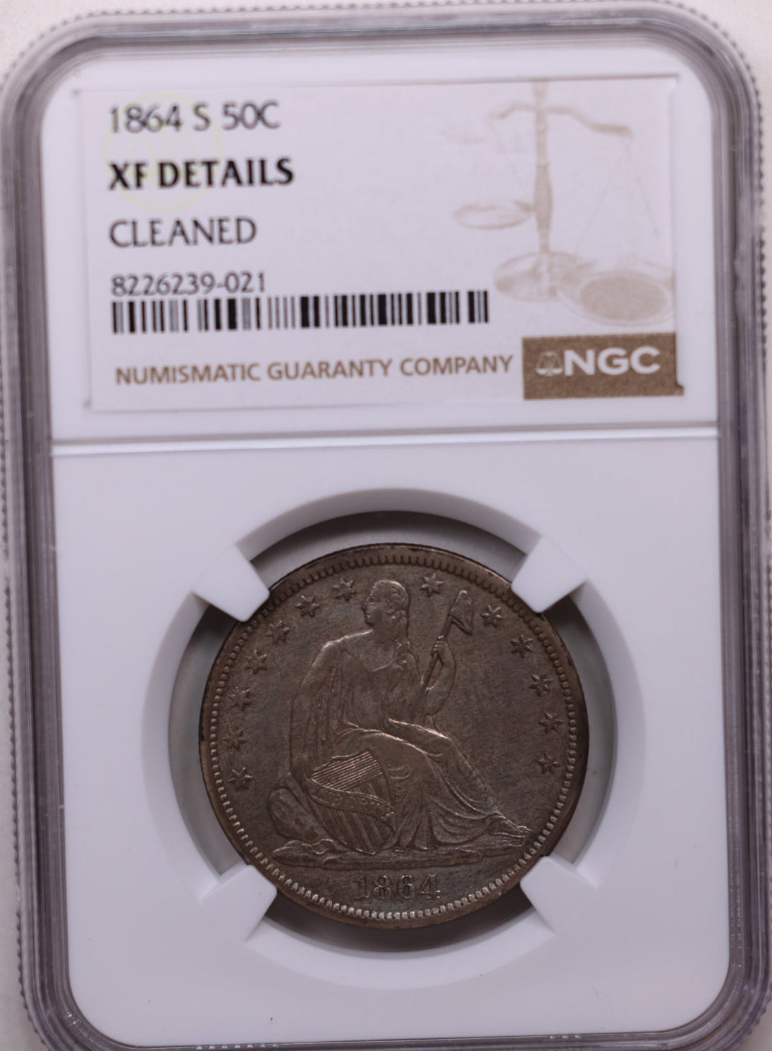 1864-S Seated Liberty Half Dollar.,  NGC X.F, Cleaned, Affordable Coin Store Sale #HR074