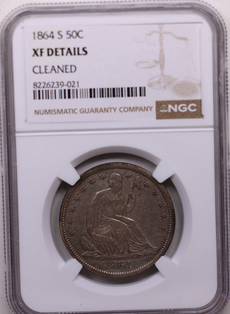 1864-S Seated Liberty Half Dollar.,  NGC X.F, Cleaned, Affordable Coin Store Sale