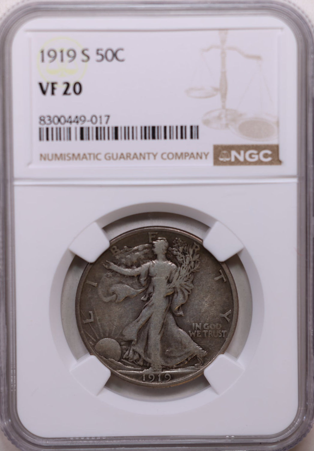 1919-S Walking Liberty Half Dollar, Nice Eye Appeal,  NGC VF-20, Store Sale #GHR097.