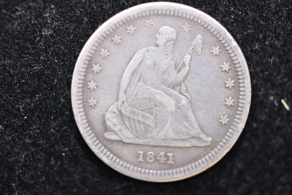 1841-O Seated Liberty Quarter., Circulated Coin. Large Affordable Sale #02129