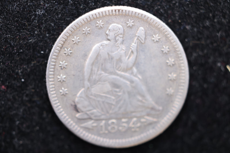 1854 Seated Liberty Quarter., Circulated Coin. Large Affordable Sale