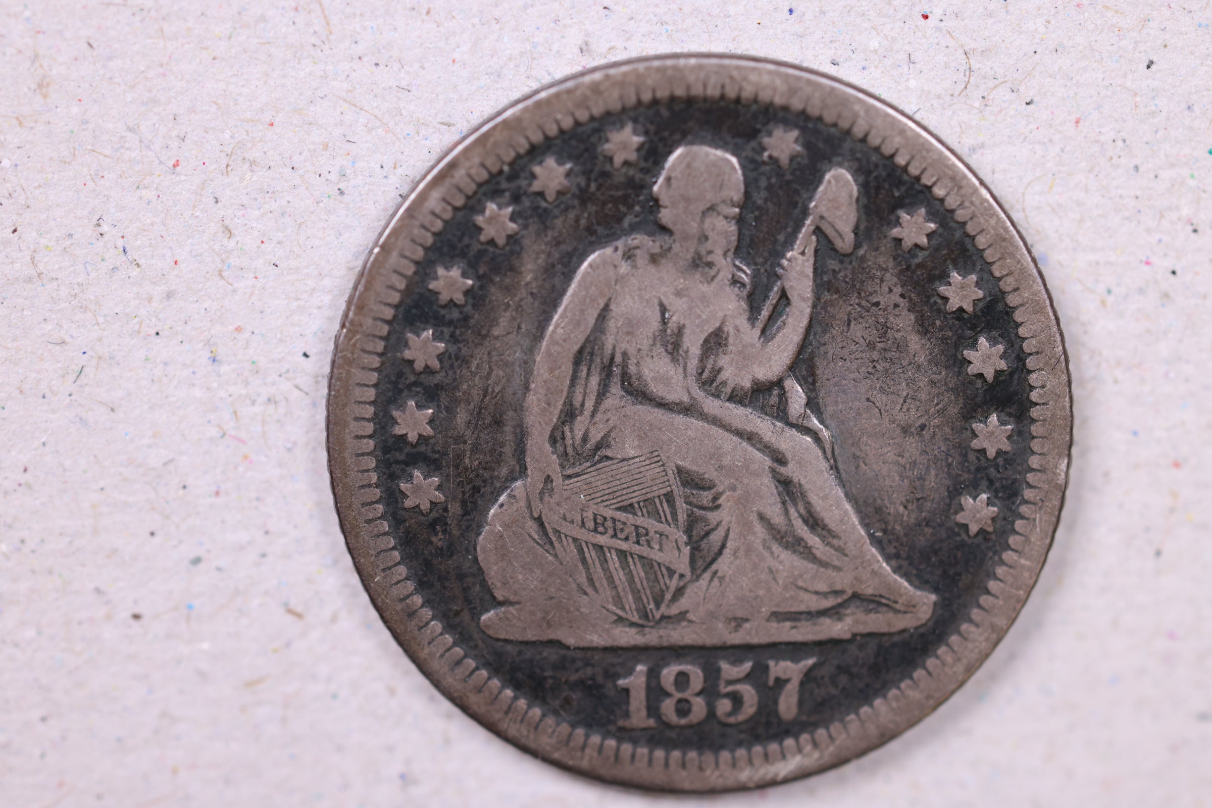 1857-O Seated Liberty Quarter., Very Fine Circulated Coin., Store#1116
