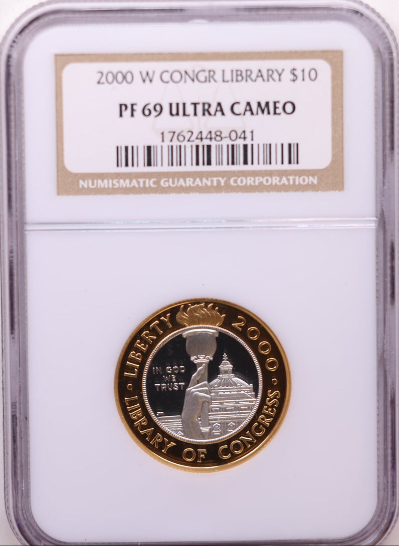 2000 W $10 Library of Congress, BI-Metal Commemorative, NGC PF69, Store