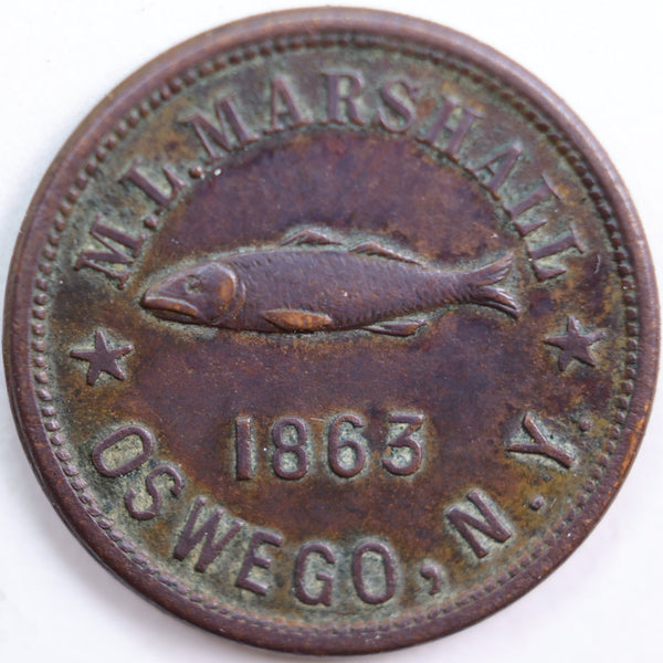 1861-64 Civil War Store Card, M.L. MARSHALL, About Uncirculated Coin, Store #CN007
