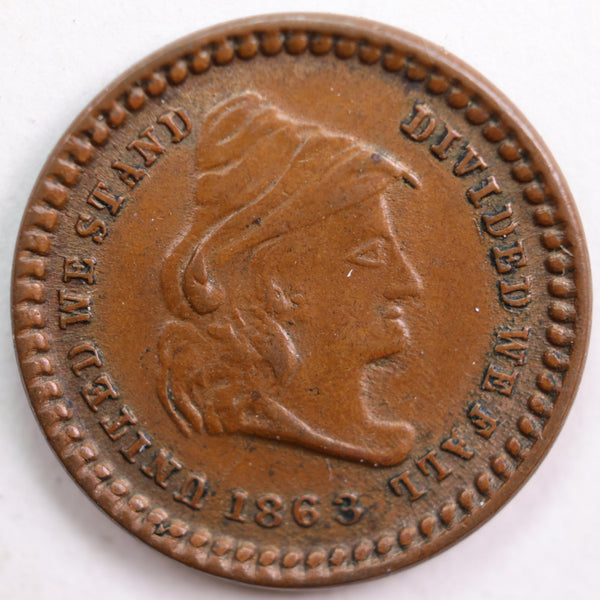 1861-64 Civil War Patriotic Token, About Uncirculated Coin, Store #CN013