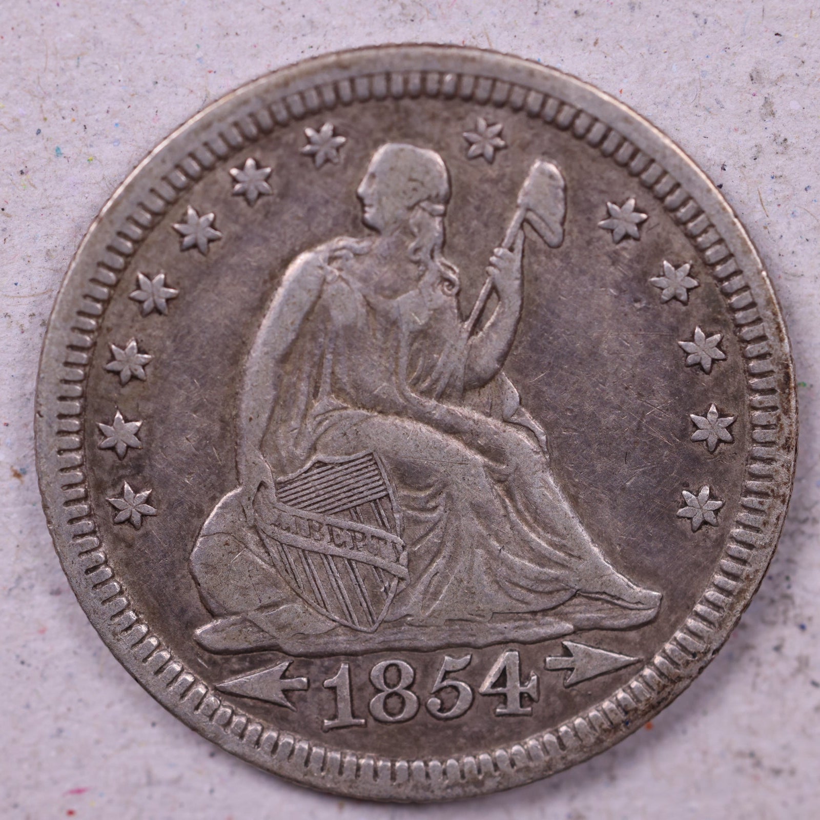 1854 Seated Liberty Quarter., Extra Fine Circulated Coin., Store#QR1359.