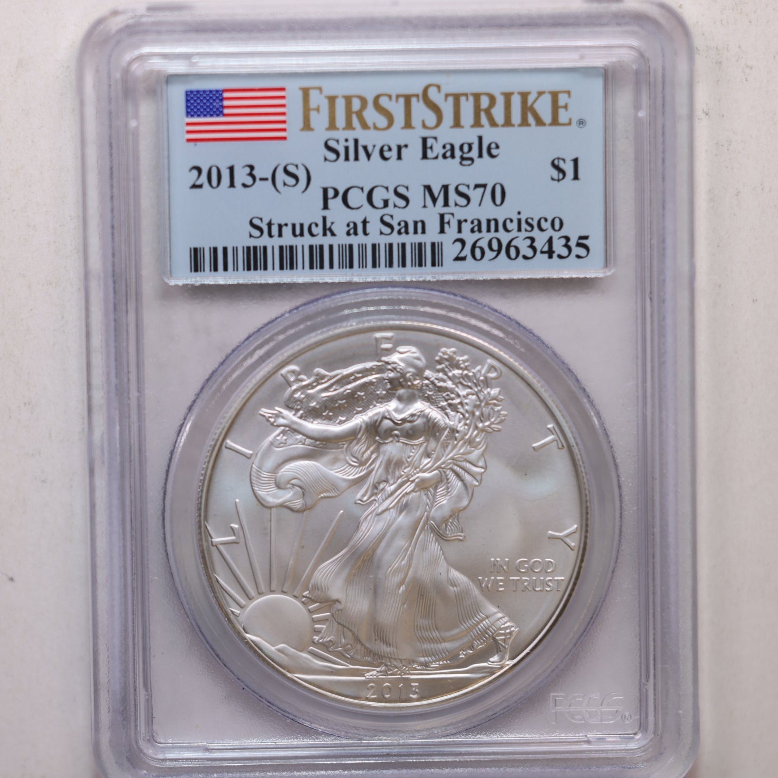 2013 (S) American Silver Eagle, Struck at San Francisco, PCGS MS70, Store #AE0244