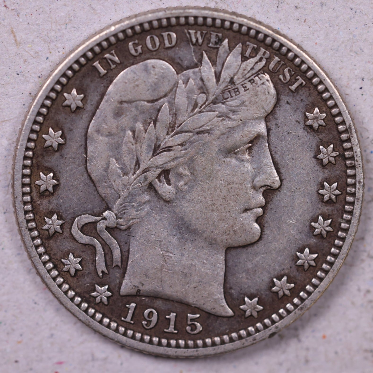 1915 Barber Silver Quarter, Extra Fine Circulated Coin, Store #QR1543.