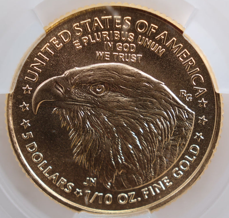 2023 $5 Gold American Eagle, 1/10 Gold Coin, CAC Graded MS-70. Store