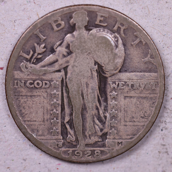 1928-S Standing Liberty Silver Quarter., Very Good Circulated Coin., Store#1141