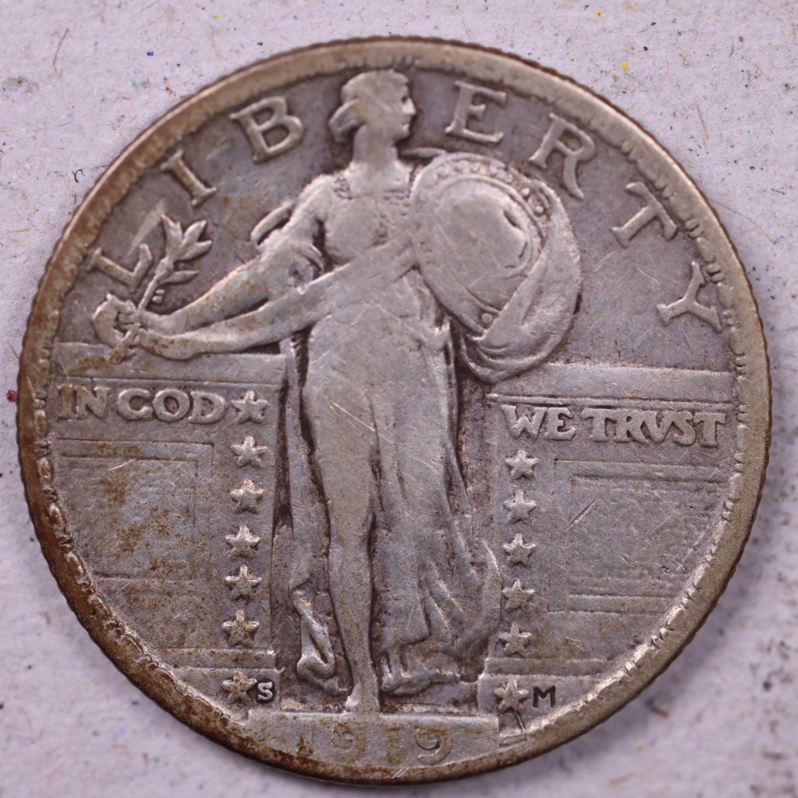 1919-S Standing Liberty Silver Quarter., Very Fine Circulated Coin., Store#QR1560