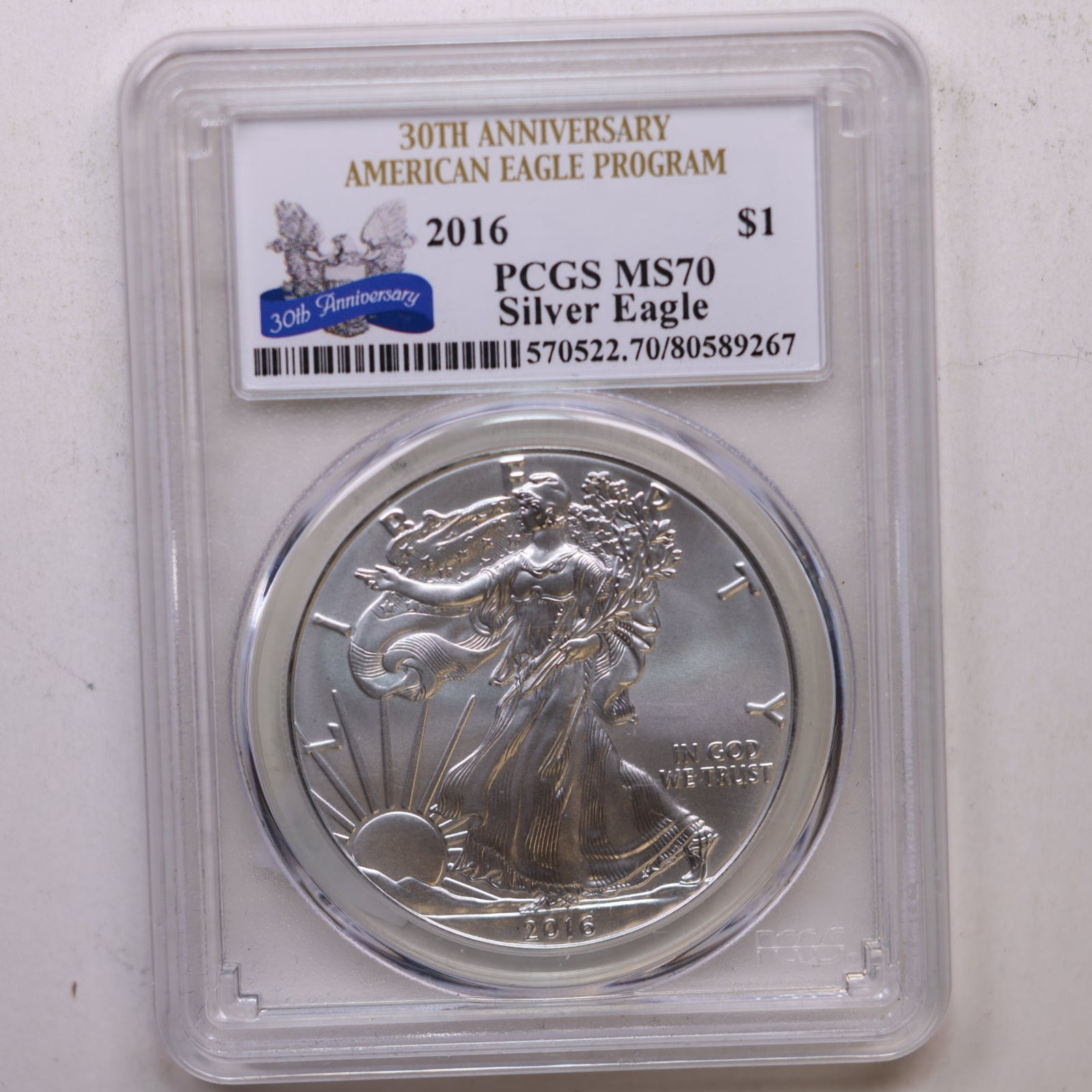 2016 American Silver Eagle, '30th Anniversary' Label, PCGS MS70, Store #AE0247