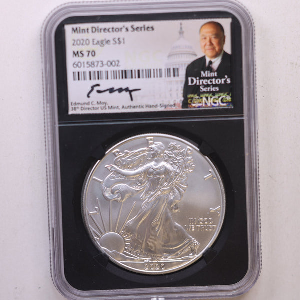 2020 American Silver Eagle, 'Mint Director's Series', NGC MS-70, Store #AE0250.