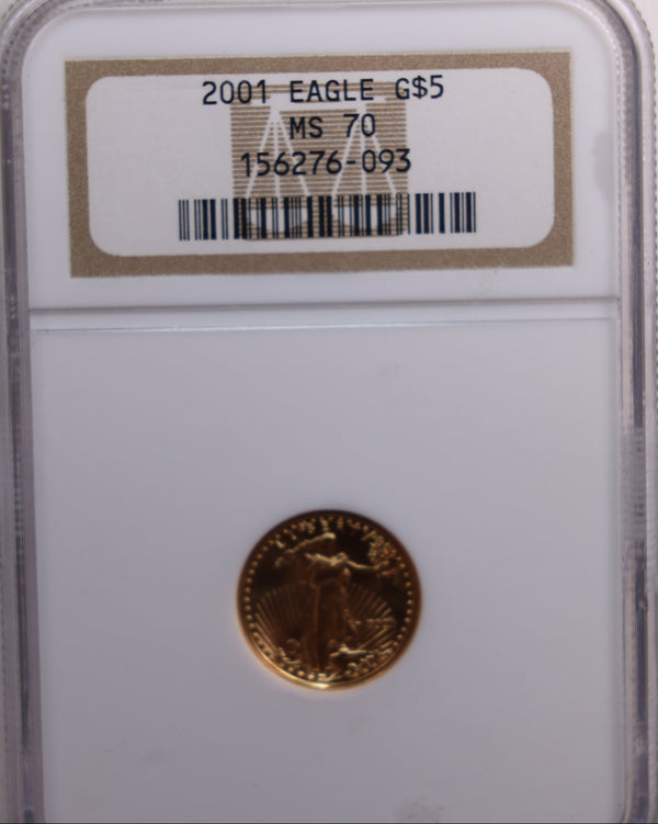 2001 $5 American Eagle, 1/10th OZT Gold Coin, NGC MS-70 Store #G0011.