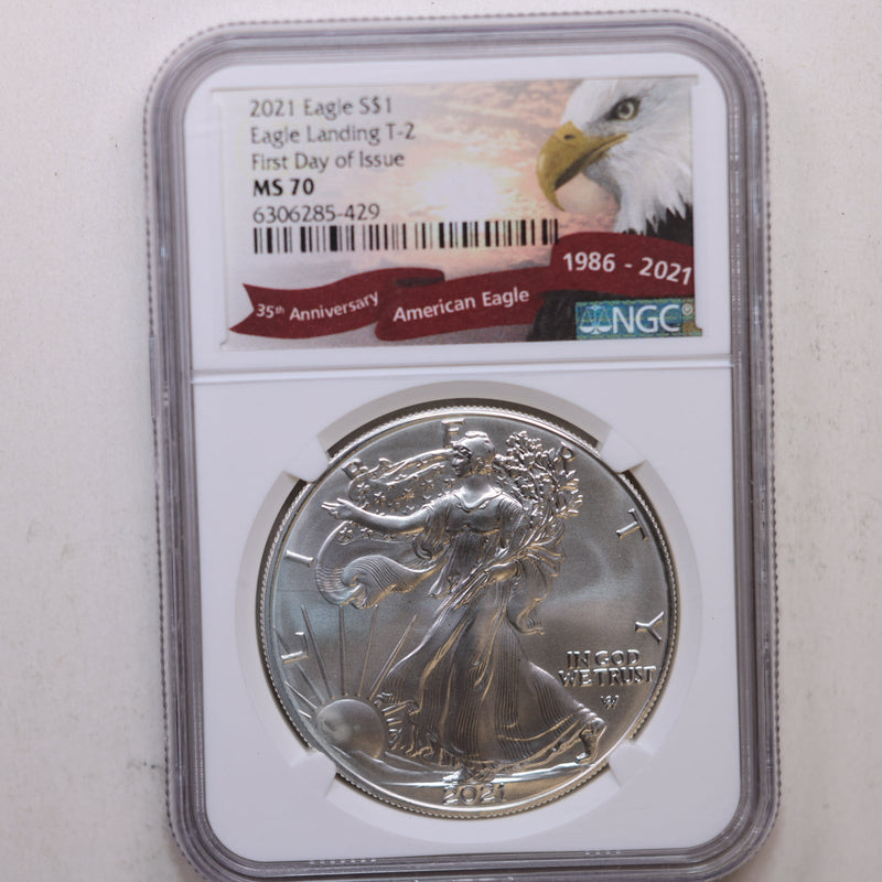 2021 American Silver Eagle, Type-2, 'First Day of Issue', NGC MS-70, Store