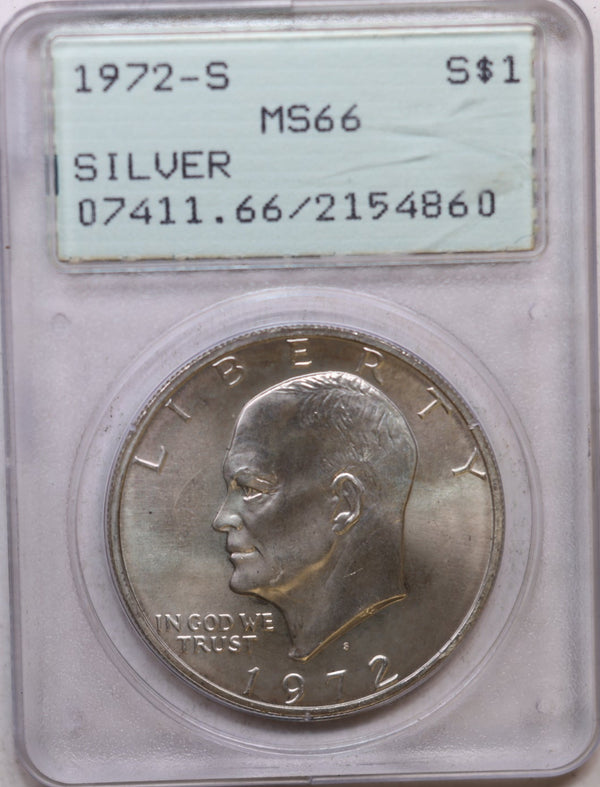 1972-S Eisenhower Dollar, Silver. Uncirculated Coin. PCGS Shaker MS-66, Store #GDR0323.