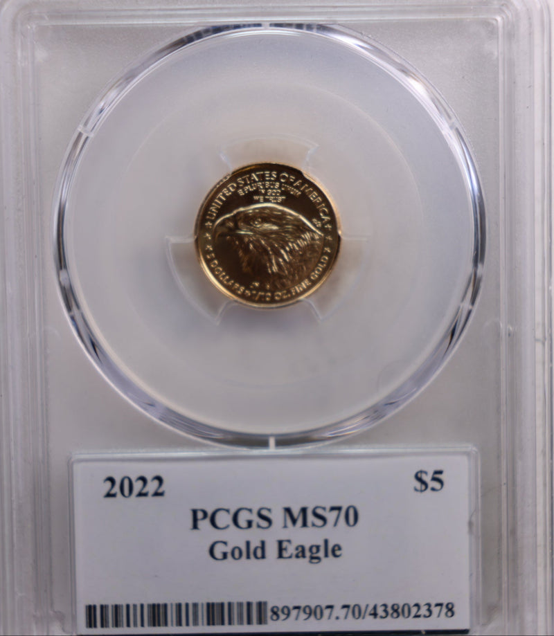 2022 $5 American Eagle, 1/10th OZT Gold Coin, PCGS Premier MS-70 Store
