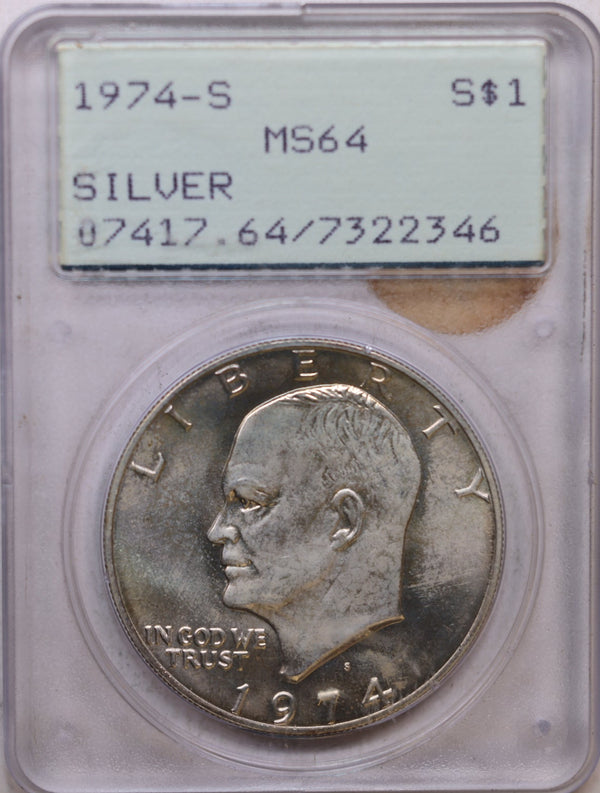 1974-S Eisenhower Dollar, Silver. Uncirculated Coin. PCGS Shaker MS-64, Store #GDR0324.
