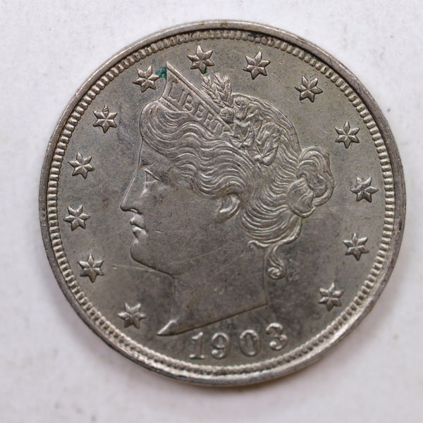 1903 Liberty (V) Nickel, Nice Slider, About Uncirculated, Store SALE #NL647.