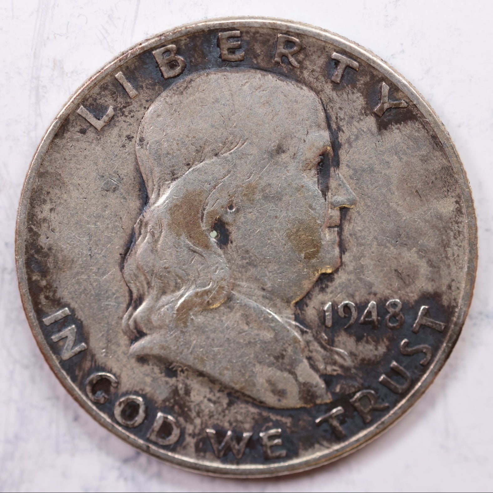 1948-D Franklin Half Dollar, Very Good Circulated Coin, Store #HR1215