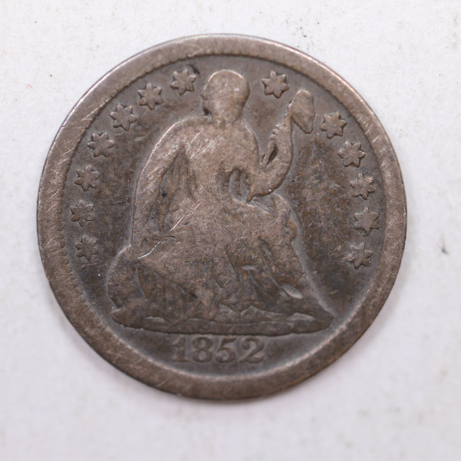 1852 Seated Liberty Half Dime, Well Circulated Affordable Coin, STORE Sale #HE0015.