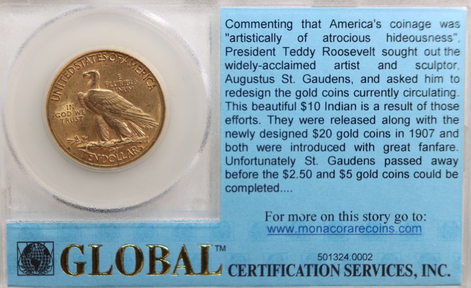 1910-D $10 Gold Indian, In a GLOBAL Certification Holder., Store Sale #G0018.