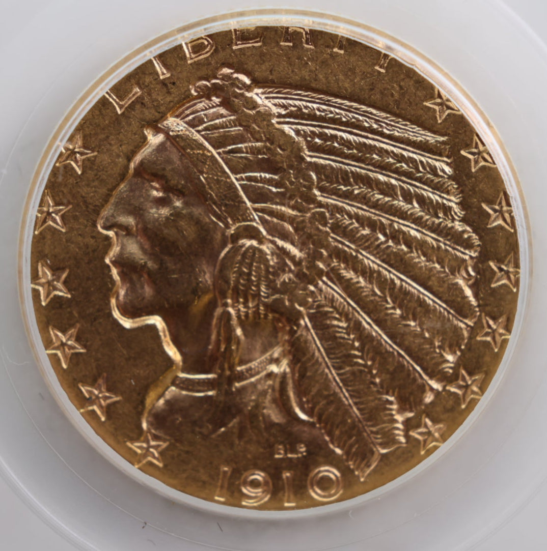 1910 $5 Gold Indian, (HALF EAGLE), In a GLOBAL Certification Holder., Store Sale #G0019.