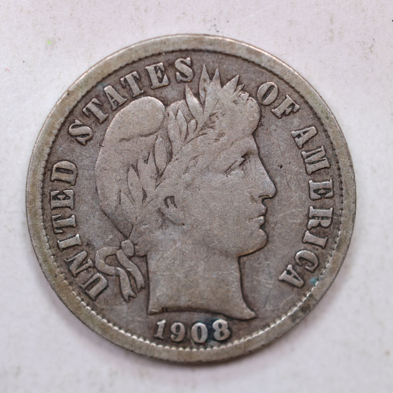 1908-S Barber Silver Dime, Nice Circulated Coin, Store Sale
