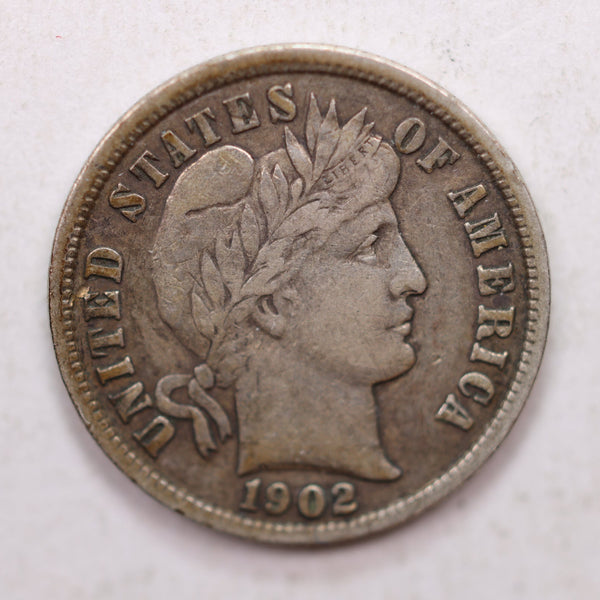 1902 Barber (Liberty Head) Silver Dime, Nice Circulated Coin, Store Sale #DE790