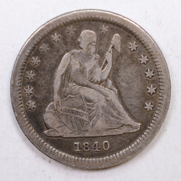 1840-O Seated Liberty Silver Quarter with Drape, Circulated Coin, Store #QR981