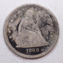 1868-S Seated Liberty Silver Quarter, Reduced Price!, Circulated Coin, Store