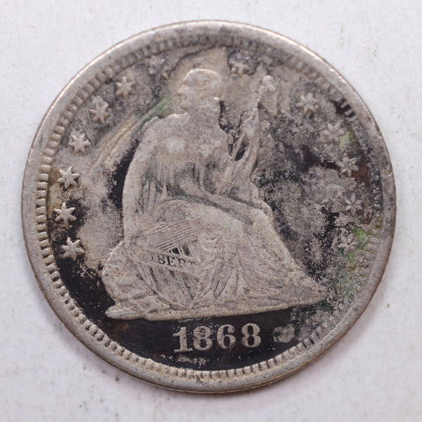 1868-S Seated Liberty Silver Quarter, Reduced Price!, Circulated Coin, Store #QR982